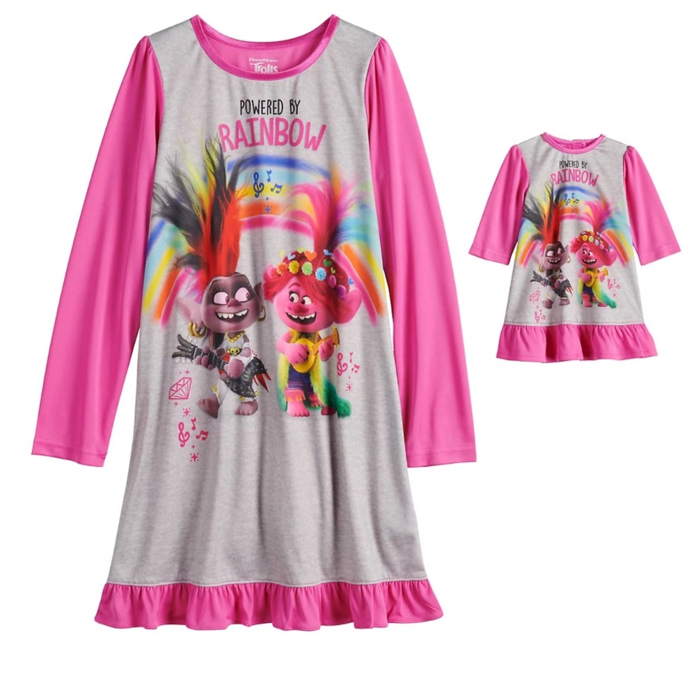 Girls DreamWorks Trolls Nightgown with Doll Gown